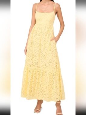 1.State Flounce Hem Eyelet Maxi Dress Butter Yellow XL